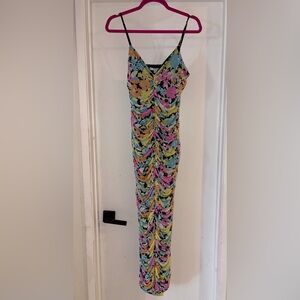 AFRM Floral Mesh Maxi Dress in Black, Pink, Yellow